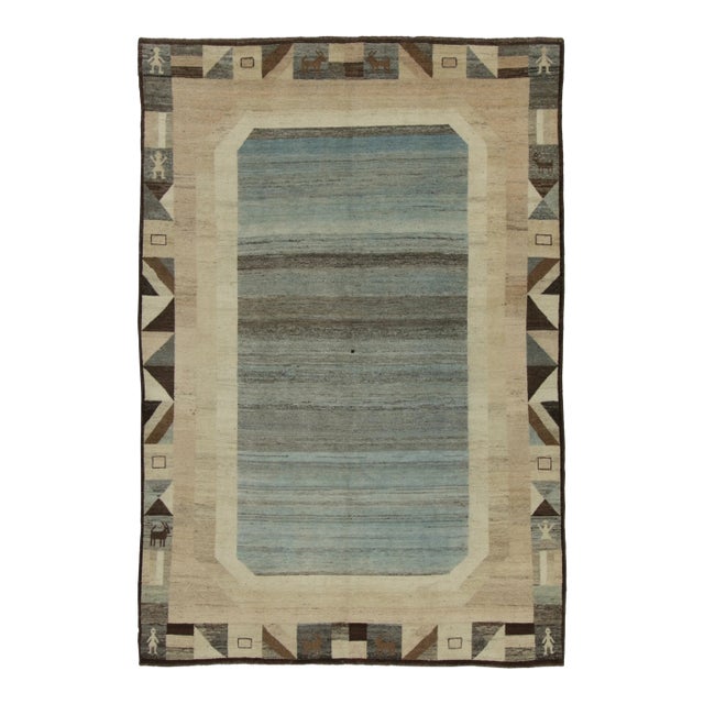 Vintage Persian Gabbeh Rug With Striped Field & Pictorial Border - Rug & Kilim For Sale