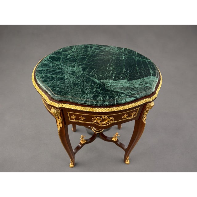 French 1960s French Louis XVI Mahogany Marble Side Table-1 Pc For Sale - Image 3 of 11