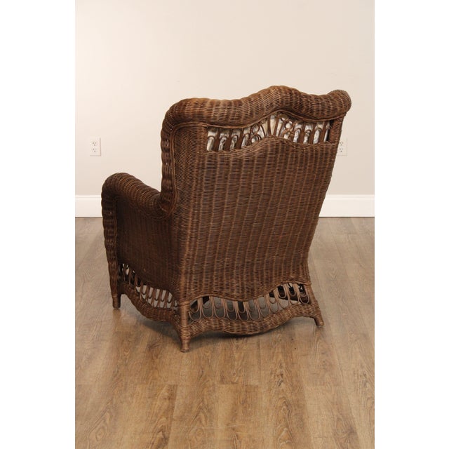 Ethan Allen Victorian Style Wicker Wing Chair and Ottoman For Sale - Image 9 of 12