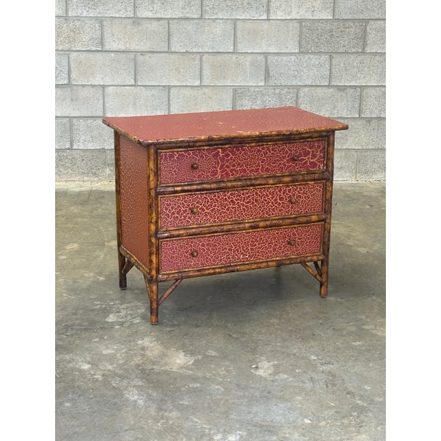 1990s Vintage British Colonial Chest in Faux Tortoise Shell and Faux Bamboo With Crackle Finish For Sale - Image 5 of 12