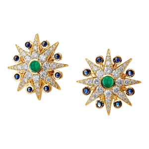 Syna Cosmic Earrings with Emeralds, Blue Sapphires and Diamonds, a Pair