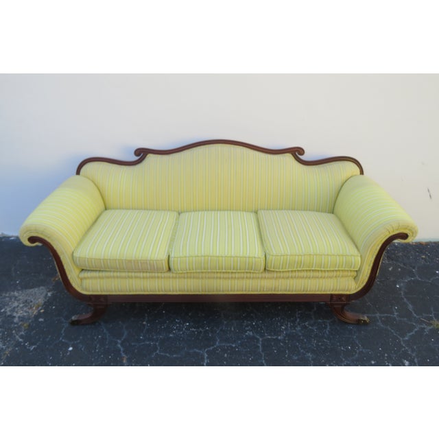 Wood Duncan Phyfe 1940s Mahogany Hand Carved Tapestry Sofa Couch 5857 For Sale - Image 7 of 12