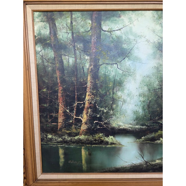 Mid-Century Robert Wollinger Oil on Canvas Forest Landscape Painting For Sale - Image 4 of 12