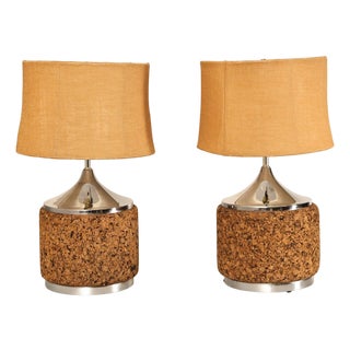 Leviton Mid Century Modern Cork Table Lamps - a Pair For Sale