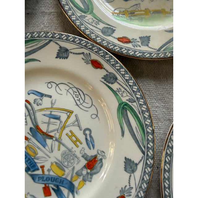 Ceramic Set of 10 Antique English Farmers Arms Plates 6.125 Inch British Transferware B LTD England Rustic Tableware 1900-1920 For Sale - Image 7 of 12