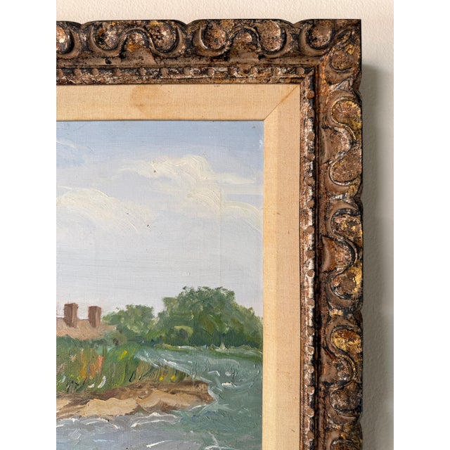 Green Vintage Impressionist River Landscape Oil Painting on Canvas - Framed For Sale - Image 8 of 11