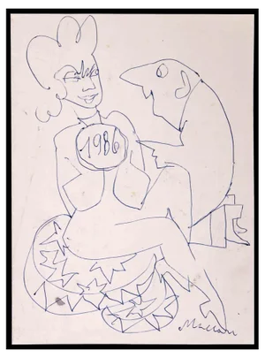 Mino Maccari, Greeting, Ink Drawing, 1960s