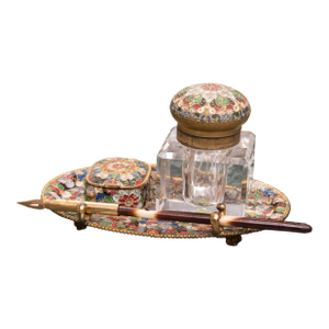 19th Century French Champleve Inkstand Set- 3 Pieces
