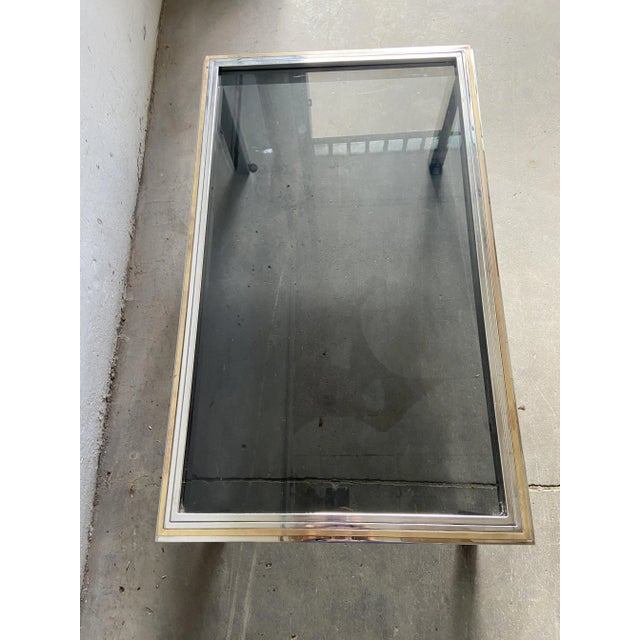 1970s Mid-Century Italian Modern Chrome and Brass Coffee Table with Smoked Glass Top, 1970s For Sale - Image 5 of 10