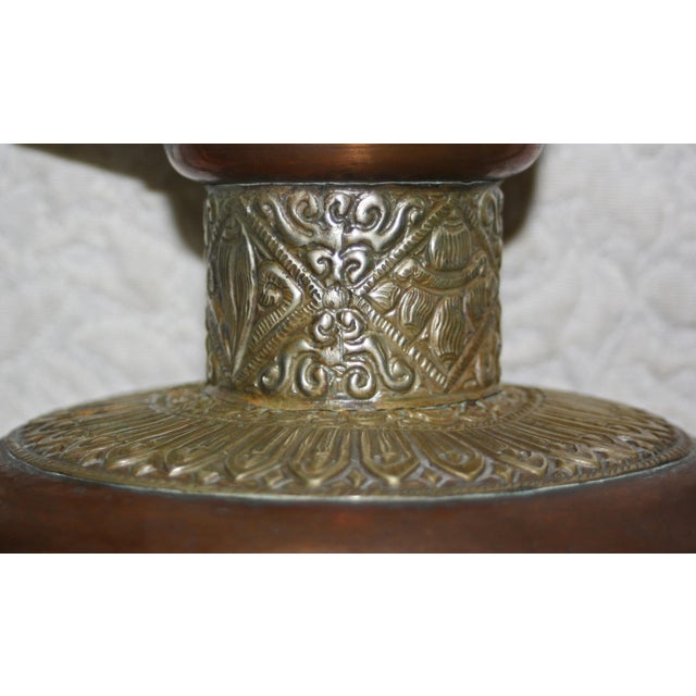 Traditional Antique Tibetan Copper With Silver Ornamentation Teapot For Sale - Image 3 of 6