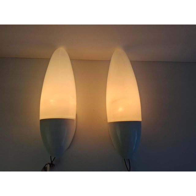 Czechoslovak Space Age Milk Glass and Bakelite Wall Sconces, 1960s, Set of 2 For Sale - Image 18 of 18