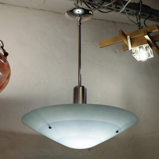 Art Deco Art Deco Machine Age Sky Blue Glass Pendant Chandelier For Sale - Image 3 of 10