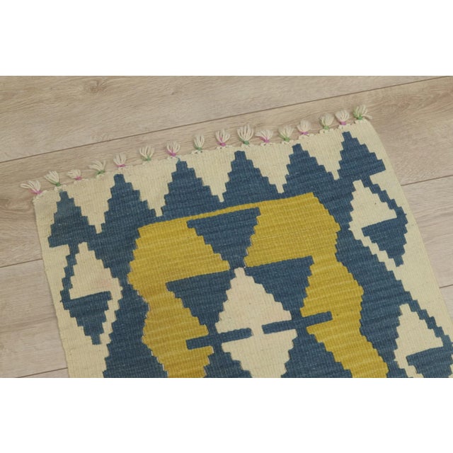 1960s Traditional Geometric Blue and Yellow Cappadocia Kilim Rug For Sale In Sacramento - Image 6 of 13