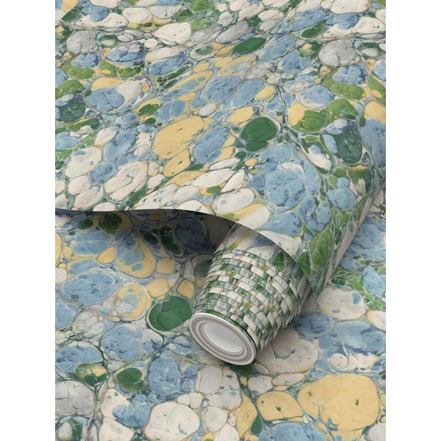 Keats Pebble Marbled Removable Wallpaper – Blue/Green Sample For Sale - Image 4 of 7
