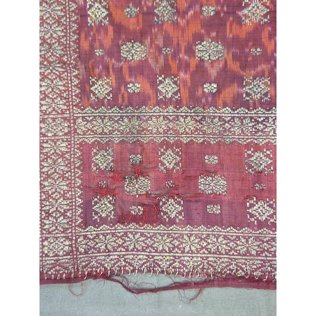Metal Antique Early 20th Century Malaysian Ikat Songket Head Cloth From Sumatra For Sale - Image 7 of 10