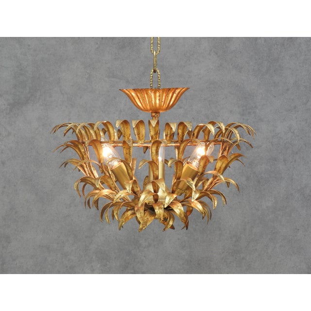 Mid-Century Modern Spanish Gilt Iron Foliage Flush Mount, 1950s For Sale - Image 6 of 7
