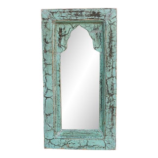 Crackle Aqua Indian Arched Mirror For Sale