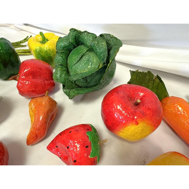 Vintage Realistic Hand Crafted Papier Mâché Fruits and Vegetables- Set of 25 For Sale - Image 4 of 18