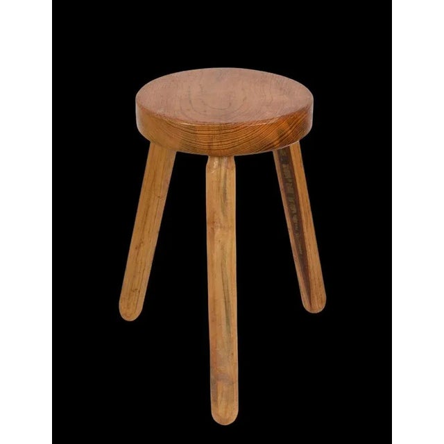 Mid-Century French Modern Wooden Tripod Stool in the style of Charlotte Perriand, 1950s For Sale - Image 17 of 18