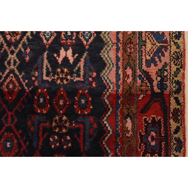 Hamedan Runner 3’11” X 9’4” Blue Wool Semi-Antique Tribal Hand-Knotted Rug For Sale - Image 10 of 15