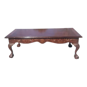 1960s Chippendale Style Banded Carved Mahogany With Ball Claw Feet Coffee Table