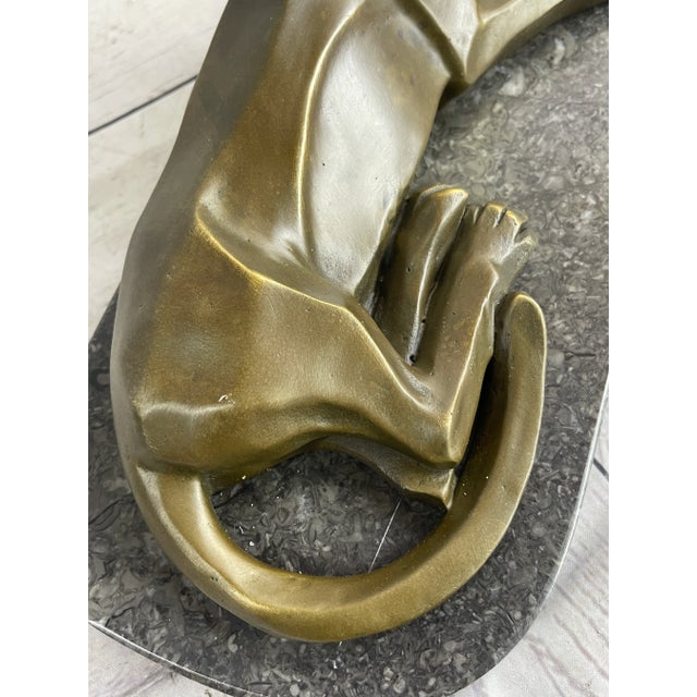 Handcrafted Henry Moore Mountain Lion Bronze Sculpture Marble Base Figurine For Sale - Image 10 of 10