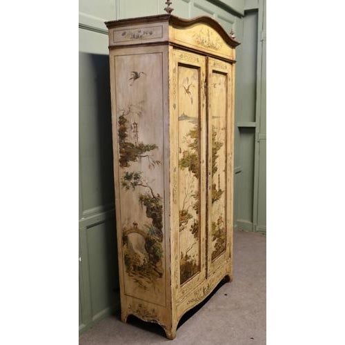 Antique Painted Chinoiserie Lacquer Cupboard with Outdoor Scenes, 1850 For Sale - Image 3 of 10