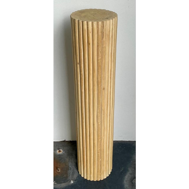 Vintage Ribbed Wood and Rattan Large Pedestal For Sale - Image 9 of 10