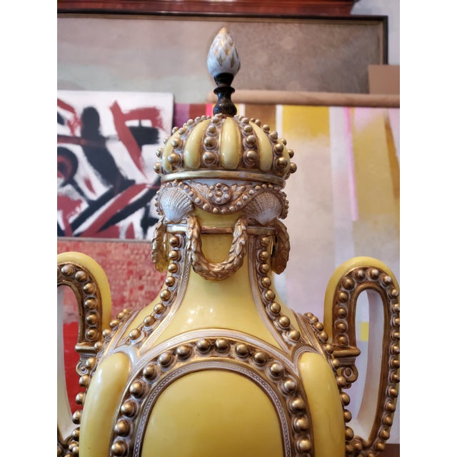 Mid 19th Century Antique Sevres Style Yellow Porcelain Sea Shell Urn For Sale - Image 5 of 6