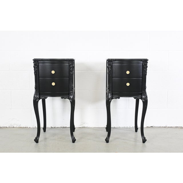 Antique French Rococo Style Black Lacquered Nightstands, a Pair For Sale - Image 13 of 13