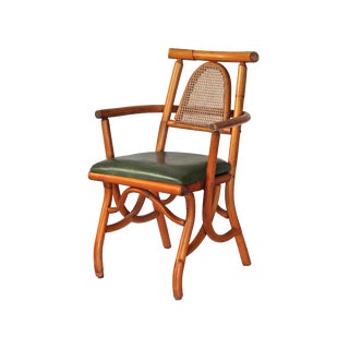 Vintage Rattan Armchair With Caned Backrest For Sale