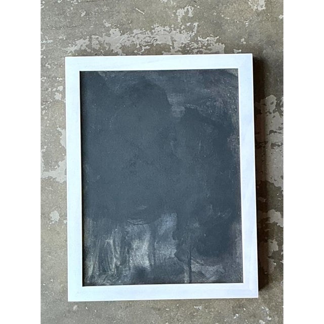 This vintage abstract expressionist painting explores a moody, atmospheric composition rendered entirely in charcoal gray,...