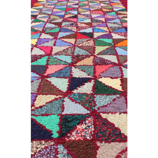 Textile Bright and Multi Colors Vintage American Hooked Rug With Checkerboard Design For Sale - Image 7 of 9