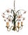 Italian Pink Glass Floral Chandelier with Gilt Tole Leaves from Banci Firenze, 1970s For Sale