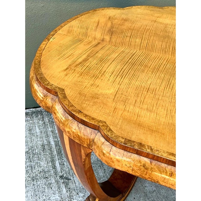 19th Century Vintage Art Deco Scalloped Edge Burl Wood Center Hall Table For Sale - Image 5 of 14