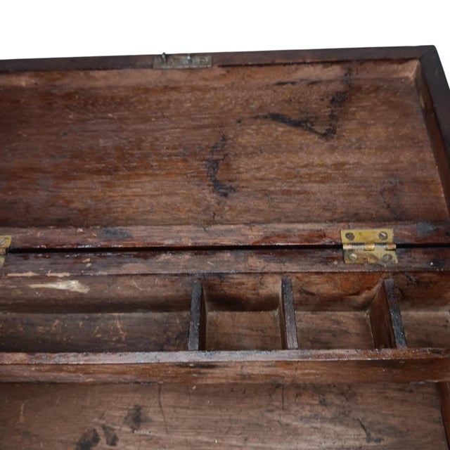 Antique Wood Box Dark Rustic Brown Diamond Design With Round Medallion For Sale - Image 9 of 18