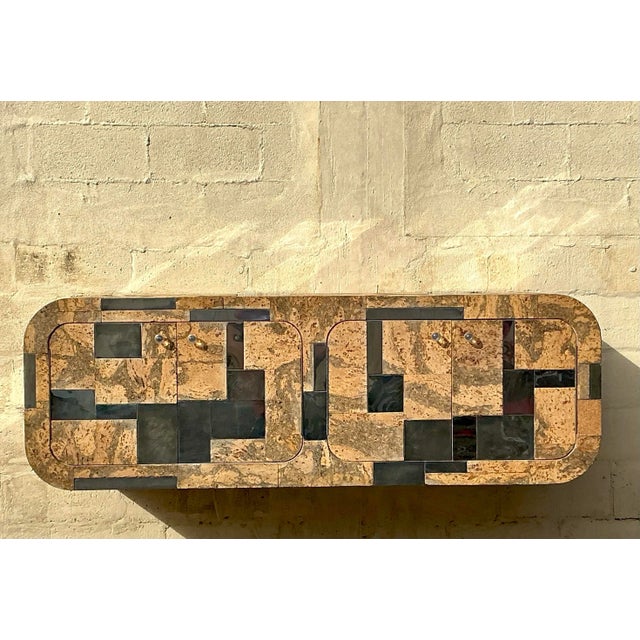 Elevate your space with this striking Vintage Boho Cork and Chrome Floating Wall Credenza, inspired by the iconic designs...