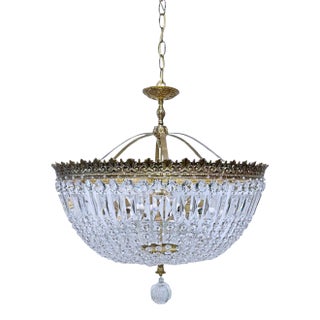 Vintage 1950s Italian Brass Basket Chandelier For Sale