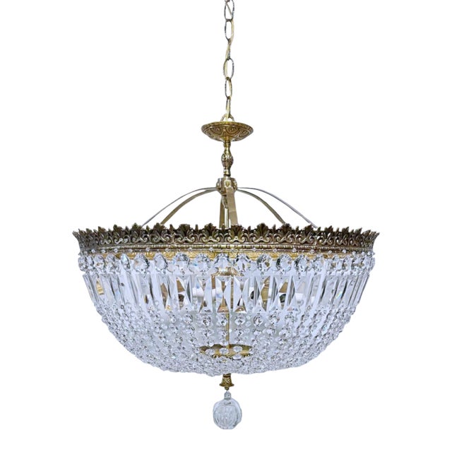 Vintage 1950s Italian Brass Basket Chandelier For Sale