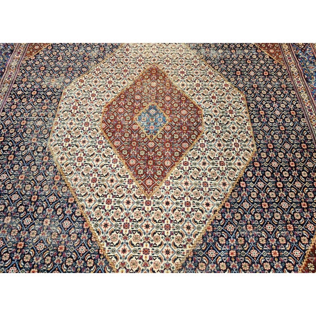 Antique Persian Tabriz Mahi Rug, Hand-Knotted Wool, Herati Geometric Pattern, Ivory & Navy, 10x13 For Sale - Image 13 of 18