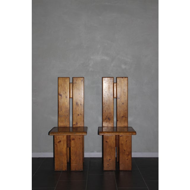 Brown Brutalist Totem Chairs in American Pine, 1970s, Set of 4 For Sale - Image 8 of 15