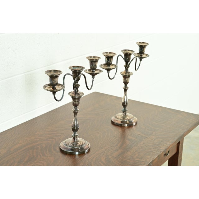 Tiffany and Co. Tiffany & Co. Style Antique Victorian Silverplate Three-Light Candelabras, Pair For Sale - Image 4 of 9
