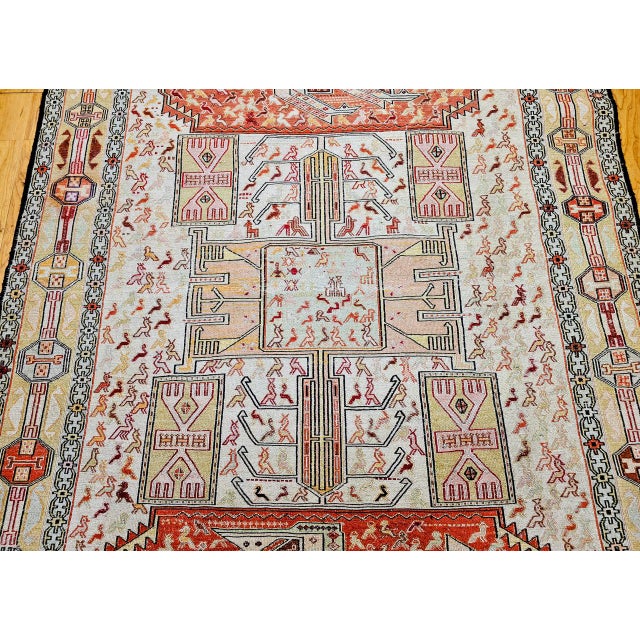 Vintage Persian Shahsavan Soumak Tribal Rug, Handwoven Wool & Silk, Geometric Pattern, Ivory & Red, 4x7 For Sale - Image 12 of 18