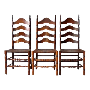 Antique Ladder Back Chairs With Rush Seat Set of 3