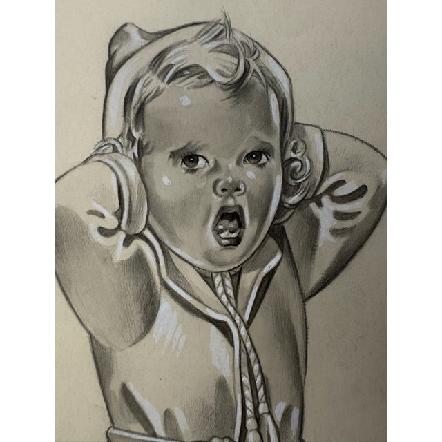 Original graphite pencil drawing by American artist and illustrator Theodore E. Schrock (1879–1952), depicting a seated...