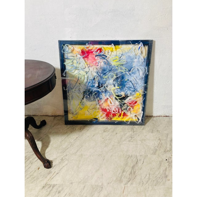 Abstract Vintage Acrylic Shadow Box on Lucite For Sale - Image 3 of 6
