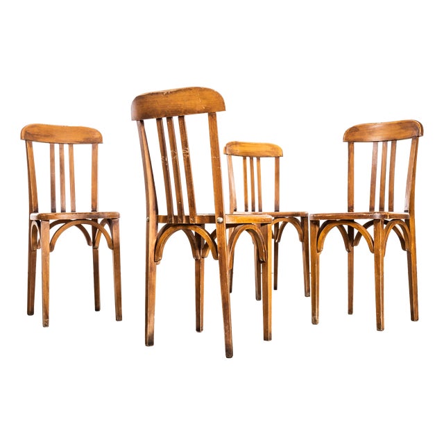 Upright Café Bentwood Dining Chairs from Delaroux, 1950s, Set of 4 For Sale