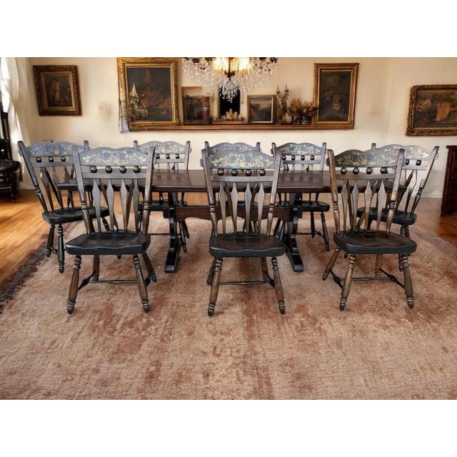 Brown Vintage 1974 Ethan Allen Solid Birch Wood Table With Eight Chairs - Set of 11 For Sale - Image 8 of 12
