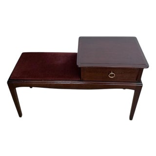 Mid-Century Mahogany Hallway Bench with Drawer and Velvet Seat, 1960s For Sale
