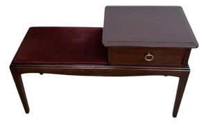 Mid-Century Mahogany Hallway Bench with Drawer and Velvet Seat, 1960s